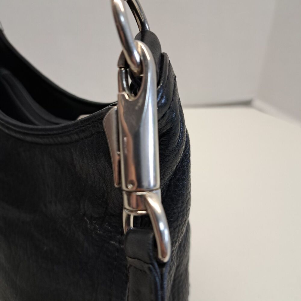 Anee Klein II Black Leather Handbag With Silver Metal  Handle And Shoulder Strap - Picture 4 of 14